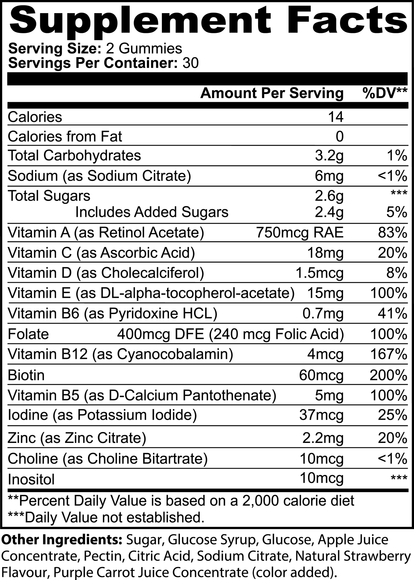 Multivitamin gummies Supplement Facts by oön Supplements
