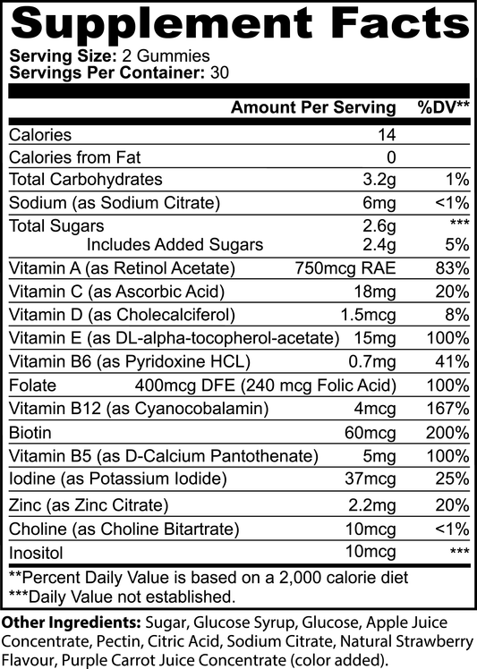 Multivitamin gummies Supplement Facts by oön Supplements