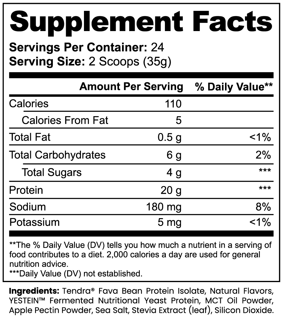 Chocolate plant protein powder Supplement Facts by oön Supplements