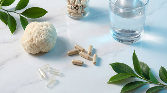 Colorful nootropic supplement capsules and brain-boosting ingredients on a clean white surface