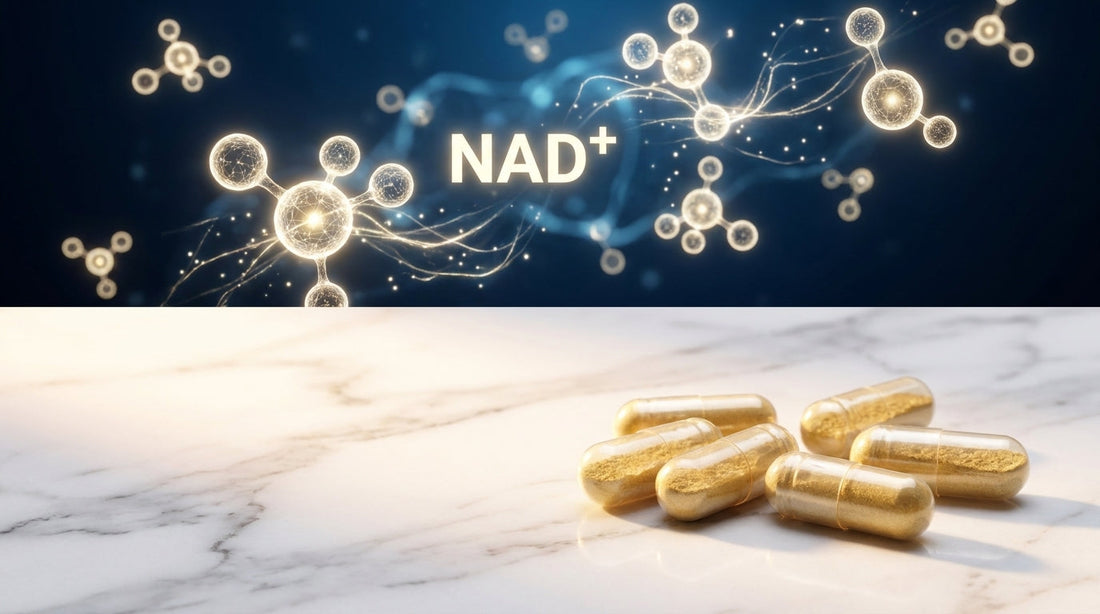 Abstract cellular energy visualization representing NAD+ longevity molecule and mitochondrial function